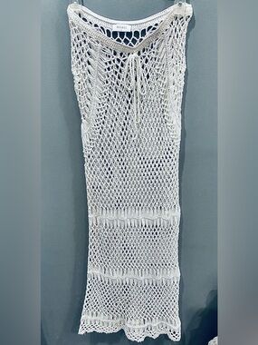 Meshki White Crochet Maxi Swim Coverup Skirt Tube Dress Size M